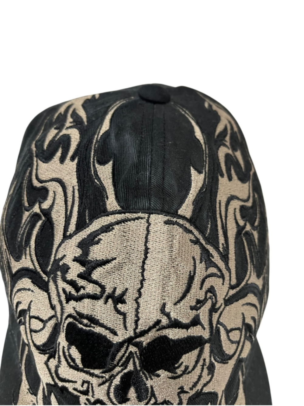 Vintage Harley Davidson Skull Flame Hat Black Embroidered Biker Y2K Cap Willie G - Picture 4 of 7